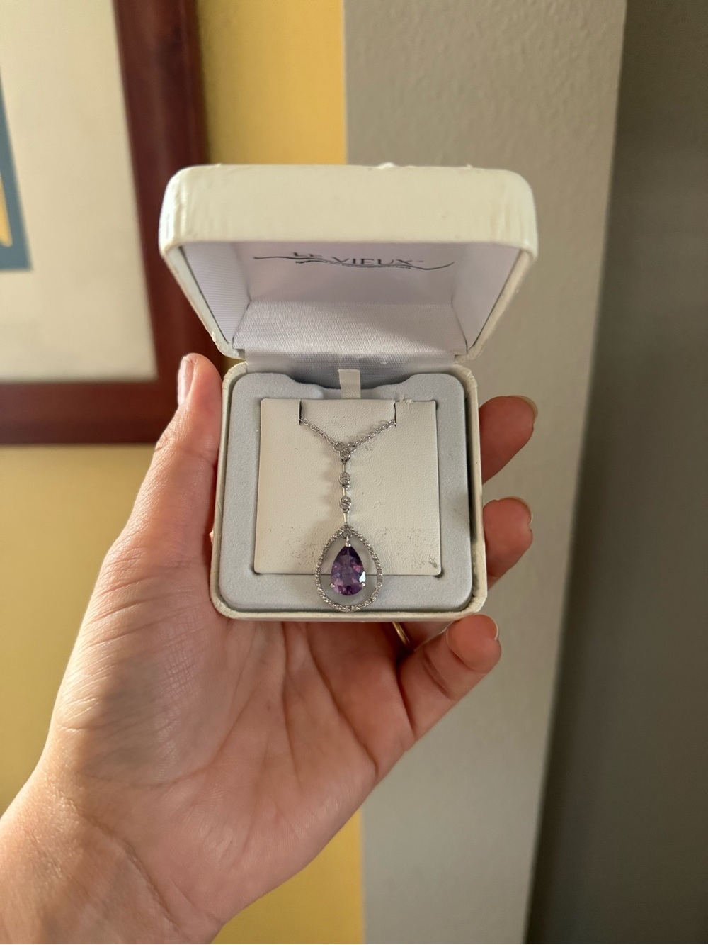 Le Vieux Purple Swarovski Crystal & Marcasite Teardrop Lariat Necklace